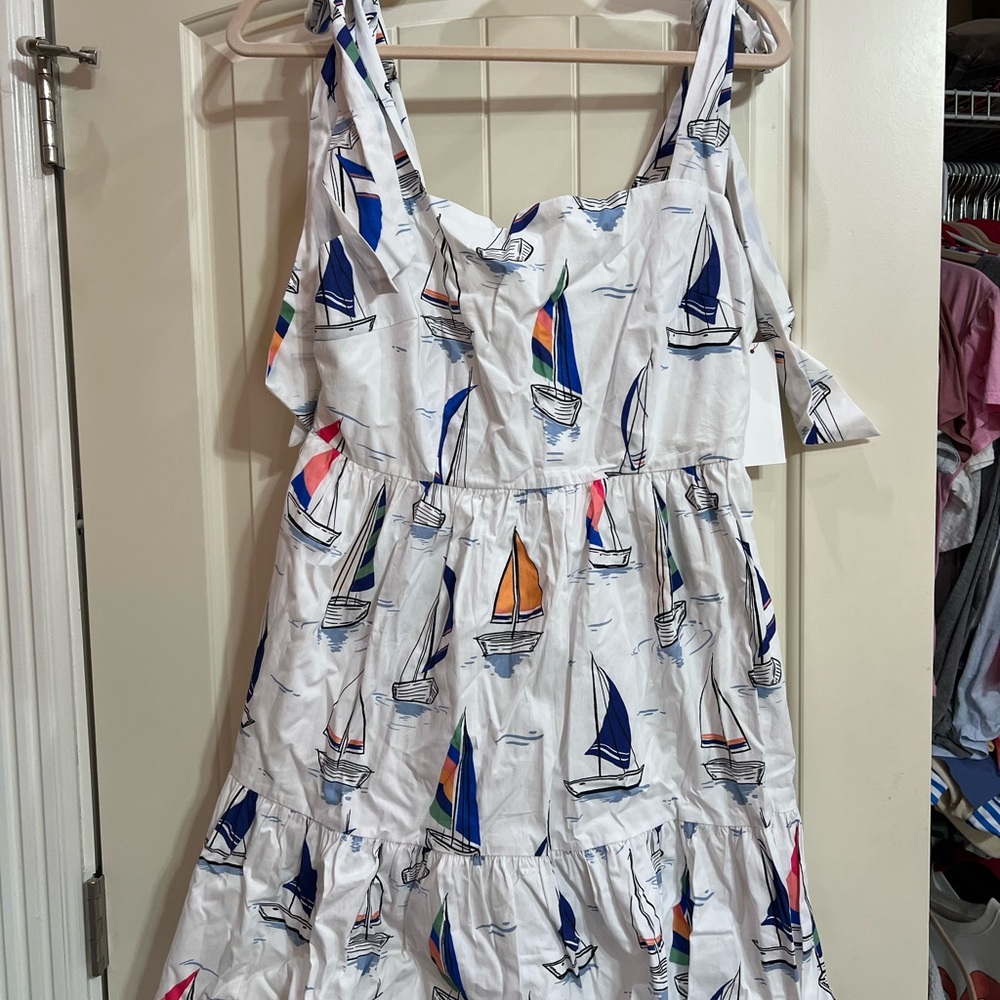 Palms Away Sailboat print mini dress with tie bow straps- causal beachy summer